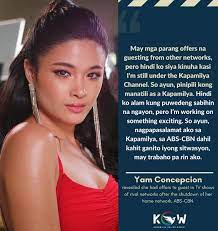In her personal facebook page, yam posted photos of. Kapamilya Online World Su Twitter Look Yam Concepcion Declines Guesting Offers From Other Networks Yam A Viva Artists Agency Artist Still Appears In The Afternoon Drama Series Love Thy Woman Which Airs