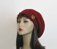 Maroon Slouchy Hat Red Crochet Beanie Hat With Button Maroon Beanie Women's  Hat Adult Slouchy Beanie Dark Red Slouchy Hat Knitted Beanie
