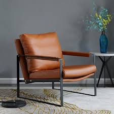 Modern Camarel Faux Leather Upholstered Armchair Accent Lounge Chair Black Metal Frame Upholstered Arm Chair Black Lounge Chair Leather Lounge Chair