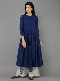 Navy Blue Mulmul Gathered Tunic With White Block Print Palazzos Set Of 2 Dress Indian Style Indian Designer Outfits Kurti Designs Party Wear