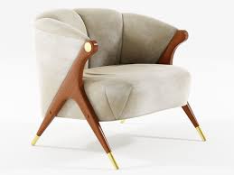 Karpen of california horn lounge chairs yellow velvet, walnut, aluminum, 1960s. 3d Modernist Karpen Lounge Chair In Cream Velvet