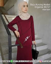 Baju Kurung Moden Organza Bk727 Maroon In 2020 Baju Kurung Fashion Organza