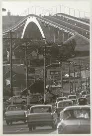 Traffic And Line Of Telegraph Poles Approach The Gladesville Bridge Oct 1966 Sydney City Australia History New South Wales