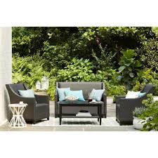 Outdoor sofas, lounge chairs, pouf and stools, low tables and benches, tables, chairs and bar stools, sunloungers and recliners, gazebos and screens, rugs. Home Decorators Collection Bainbridge 4 Piece Wicker Patio Conversation Set Hd19304 The Home Depot