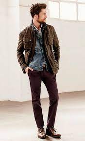 Brown Leather Jacket Field Jacket Outfit Leather Jacket Men Burgundy Chinos