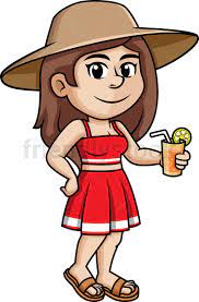 Woman Wearing Summer Hat Cartoon Vector Clipart Friendlystock Summer Hats Cartoon Clip Art Brown Hair Cartoon