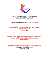 Penyelia di kilang / kedai perabot. Kolej Vokasional Tanah Merah Kelantan Darul Naim Mohammad Faizal Helmi Bin Mohamed Rafiqul Islam K671betn007