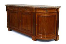 The upper portion supported by the back molded panel with attached plate rack and. French Victorian Walnut Buffet Cabinet