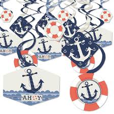 This adorable nautical birthday party is filled with cute and crafted decorations, sweet nautical themed printables and an awesome book page welcome wreath! Ahoy Nautical Baby Shower Or Birthday Party Hanging Decor Party Decoration Swirls Set Of 40 Bigdotofhappiness Com