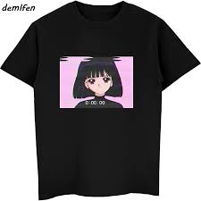 fashion men short sleeve o neck cotton t shirt sad girl retro japanese anime vaporwave funny t shirt hip hop tees tops harajuku