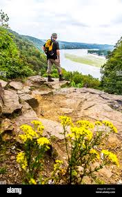 Essen, Wandern rund um den Baldeneysee, Baldeneyseesteig, Wanderer im Wald,  Aussichtspunkt auf dem Baldeneysee Stockfotografie - Alamy