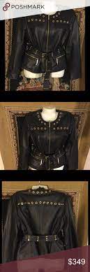 Michael Kors Leather Studded Jacket Nwt Beautiful Blue Leather Michael Kors Studded Jacket Gold Tone Hardware Fashion Studded Leather Jacket Studded Jacket