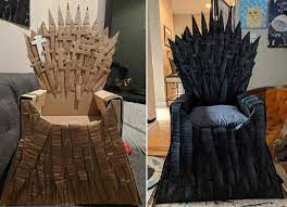 You don't have to go to war against other houses to sit on the iron throne of westeros. Redditor Builds Cardboard Iron Throne For Her Cat