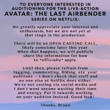 Important point for how to audition for netflix show. Bryan Konietzko To Everyone Interested In Auditioning For The