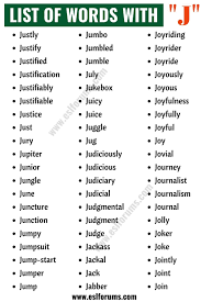 Words That Start With J List Of 120 Common J Words In English J Words Good Vocabulary Words Interesting English Words