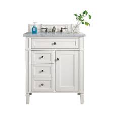 Coordinating beautifully with the townsend® sink and faucets, this vanity blends both the vintage and contemporary elements with sleek curves and two drawers for storage. James Martin 650 V30 Cwh 3oglb Brittany 30 Inch Single Vanity In Cottage White With 3 Cm Galala Beige Top With Oval