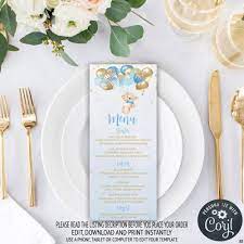 Editable Teddy Bear Baby Shower Menu Card Template Instant Etsy In 2021 Baby Shower Menu Menu Card Template Baby Shower