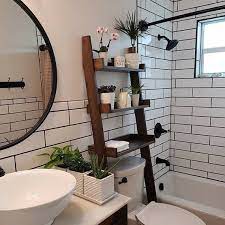 Bathroom over toilet storage shelf single tier iron organizer no drilling. Over The Toilet Ladder Shelf Etsy