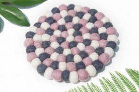 羊毛氈彩虹隔熱墊鍋墊羊毛氈鍋墊 草莓芝麻水果茶圓型鍋墊 omhandmade 餐墊 桌巾 pinkoi home decor decor rugs