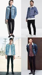 Men S Black Jeans With Light Wash Denim Jackets Combinations Jean Jacket Outfits Men Denim Outfit Men Light Denim Jeans Outfit