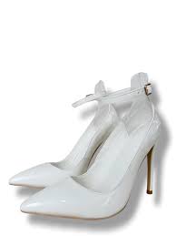 Amazon.com | Frankie Hsu Ladies Stiletto High Heeled Pumps, White Patent Ankle Strap Dating Party Style, Big Large Size US5-14 Shoes for Women Men | Shoes