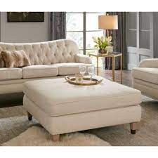 I love the idea of using a large tufted ottoman as a coffee table. Linen Color Large Square Coffee Table Ottoman Ottoman In Living Room Upholstered Ottoman Coffee Table Ottoman Table