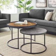 Black/nutmeg medium round wood coffee table set with nesting tables. Union Rustic Eddyville 2 Piece Coffee Table Set Reviews Wayfair Nesting Coffee Tables Nesting Tables Living Room Round Wood Coffee Table