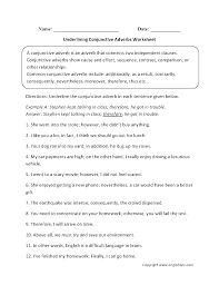 Underlining Conjunctive Adverbs Worksheet Conjunctive Adverb Adverbs Worksheet Conjunctions Worksheet