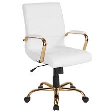 Cushioned computer desk office chair chrome legs lift swivel small adjustable uk. Flash Furniture 23 In Width Standard White Leather Gold Frame Faux Leather Task Chair Go2286mwhgld The Home Depot