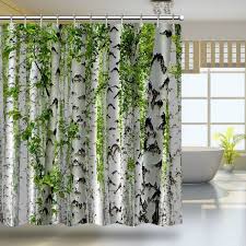 Birch Tree Shower Curtain Custom Shower Curtain Birch Trees In The Forest Summertime Wildlife Nature Themed Decorating Picture Bathroom Accessories White Green Wish Custom Shower Curtains Plastic Shower Curtain Decorating With Pictures