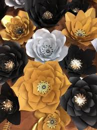 Black And Gold Paper Flowers Black Gold And Silver Paper Flowers For Backdrop Etsy Silver Paper Paper Flowers Gold Paper