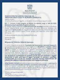 Nel cronoprogramma delle riaperture, per la verità, non c'è alcuna allusione diretta al settore del wedding, fortemente in crisi da quando la pandemia ha reso per ovvie ragioni impossibili cerimonie e grandi eventi. Assoeventi