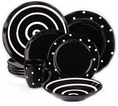 Black And White Dinnerware White On Black Polka Dot Dishes Black And White Decor Dinnerware Sets