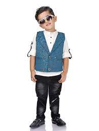 Buy Kooka Kids Boys Full Sleeves Round Neck T Shirt Half Jacket And Denim Bottom 3pc Set Blue At Amazon In