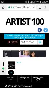 No 1 In Billboard Artist 100 Chart Armys Amino