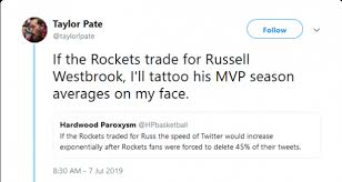 Russell westbrook, oklahoma city, ok. Rockets Reporter Honoring His Russell Westbrook Face Tattoo Pledge Tweets Terez Owens 1 Sports Gossip Blog In The World