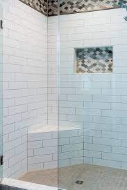 White Tiled Shower With Accent Tiled Niche And Strip Shower Accent Tile Bathroom Remodel Shower Shower Tile