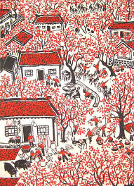 Village In The Autumn By Liu Fengtao A Folk Painting Full Of Lively Characters And Little Red Lea Chinese Folk Art Painting Chinese Folk Art Folk Art Painting