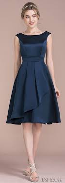 Us 114 00 A Line Princess Scoop Neck Knee Length Satin Bridesmaid Dress With Cascading Ruffles Jj S House Elbise Modelleri Kisa Elbiseler Elbiseler