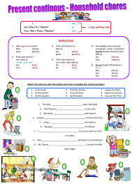 Household Chores Present Continuous Kindergarten Worksheets Household Chores Chores