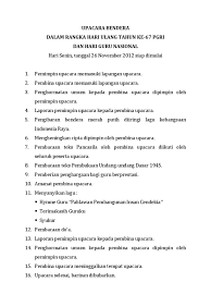 Susunan upacara bendera hari hari tanggal bulan tahun nama sekolah segera dimulai. Teks Protokol Upacara Hut Pgri