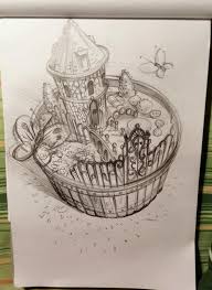 Fairy Garden Sketch Illustration Fairy Garden Drawing Fairy Artwork Book Art