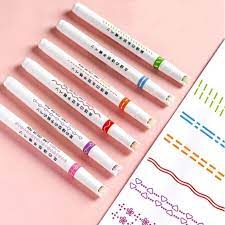 6 color hand ledger lace pen wave pattern highlighter DIY contour curve pen  Student cute marker drawing pen | PGMall