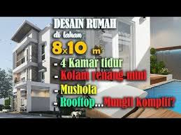 Lantaran rancangan seperti denah rumah minimalis ada mushola serta hunian minimalis ini tidak nampak lebar maka kamu perlu lebih berhati hati buat membeli perabotan tempat tinggal. Desain Rumah 8x10 4 Kamar Tidur Dengan Kolam Renang Mushola Dan Rooftop Youtube Rumah Desain Rumah Denah Rumah 4 Kamar Tidur