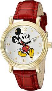 Disney® by citizen mickey mouse watches: Amazon Com Disney Women S W001870 Mickey Mouse Gold Tone Watch With Red Faux Leather Band Watches
