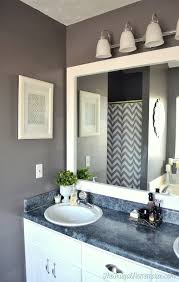 A thick framed bathroom mirror will underline the room's décor, while a mirror with no frame or with a choose a style that best matches the furniture of your bathroom! How To Frame Out That Builder Basic Bathroom Mirror For 20 Or Less Bathroom Mirrors Diy Bathroom Mirror Design Bathroom Mirror Frame