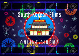 List of korean war films. South Korean Films Online Cinema Banner For Web Purple Background Design Movie Screen Poster With Beautiful Patterns Garland In A Circle The Building Of The Entertainment Center Facade Royalty Free Cliparts Vectors