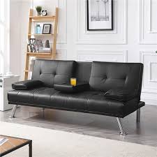 Mieres modern convertible futon sofa bed for living room fold up & down recliner couch w/metal legs and 2 cup holders sleeper daybed, for small spaces, dark gray 3.6 out of 5 stars 127 $314.72 $ 314. Luxurygoods Modern Faux Leather Reclining Futon With Cupholders And Pillows Black Walmart Com Walmart Com