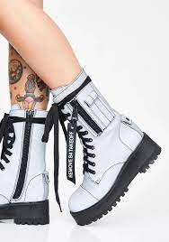 Poster Grl Flight Combat Boots Reflective Silver Dolls Kill Zapatos
