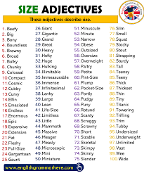 A word that refers to a person, place, thing, event, substance or quality e.g.'nurse', 'cat', 'party', 'oil' and 'poverty'. Size Adjectives List In English English Grammar Here